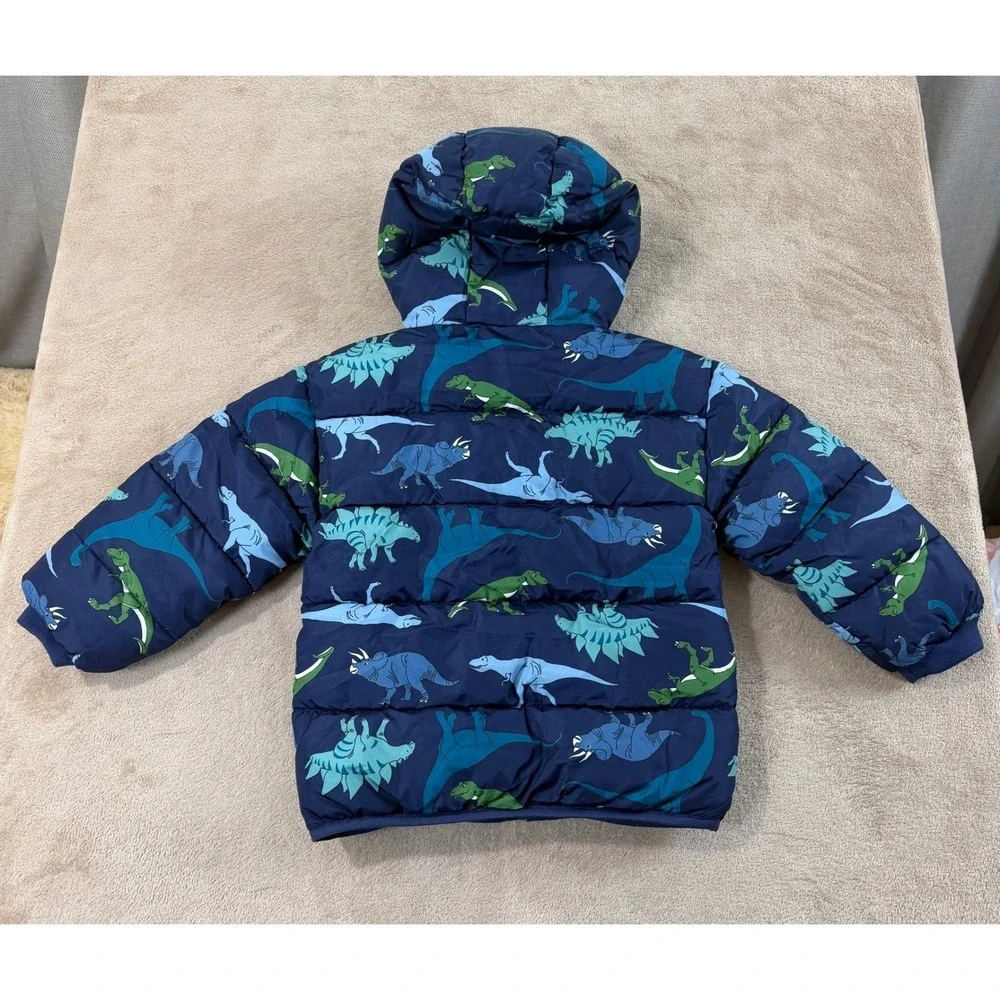 Baby Gap Cold Control Puffer Jacket Kids 5yrs Blue Dinosaur Print Hooded NEW $70